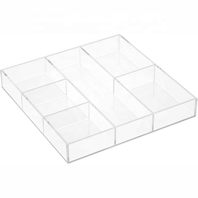 Custom 12x12 Square Shallow Clear Plastic Drawer Organizer Tray Acrylic Tray With Dividers