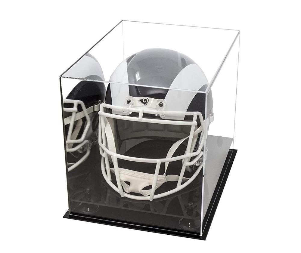 Wholesale Acrylic Football Display Case Sports Memorabilia Clear Display Case With Black Riser