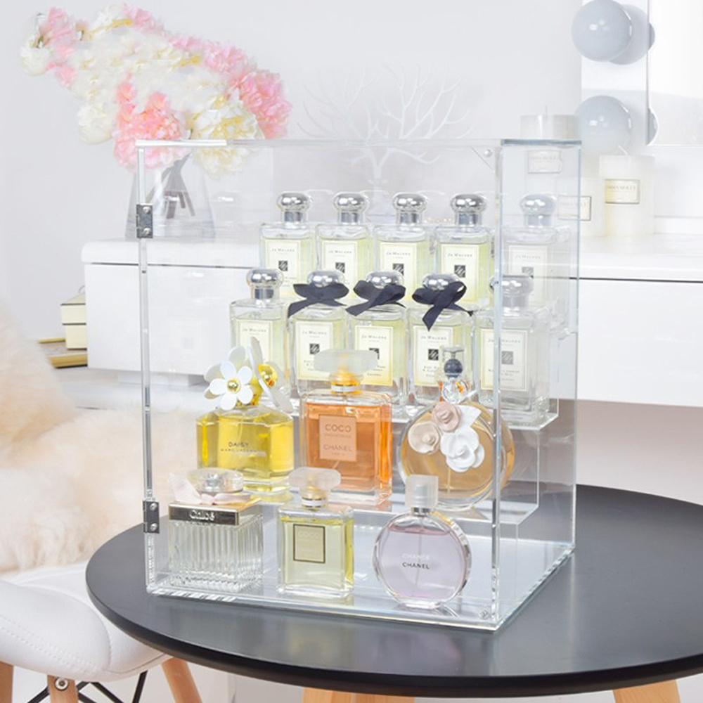 Custom High transparency perfume glass display, clear acrylic shelf perfume display stands