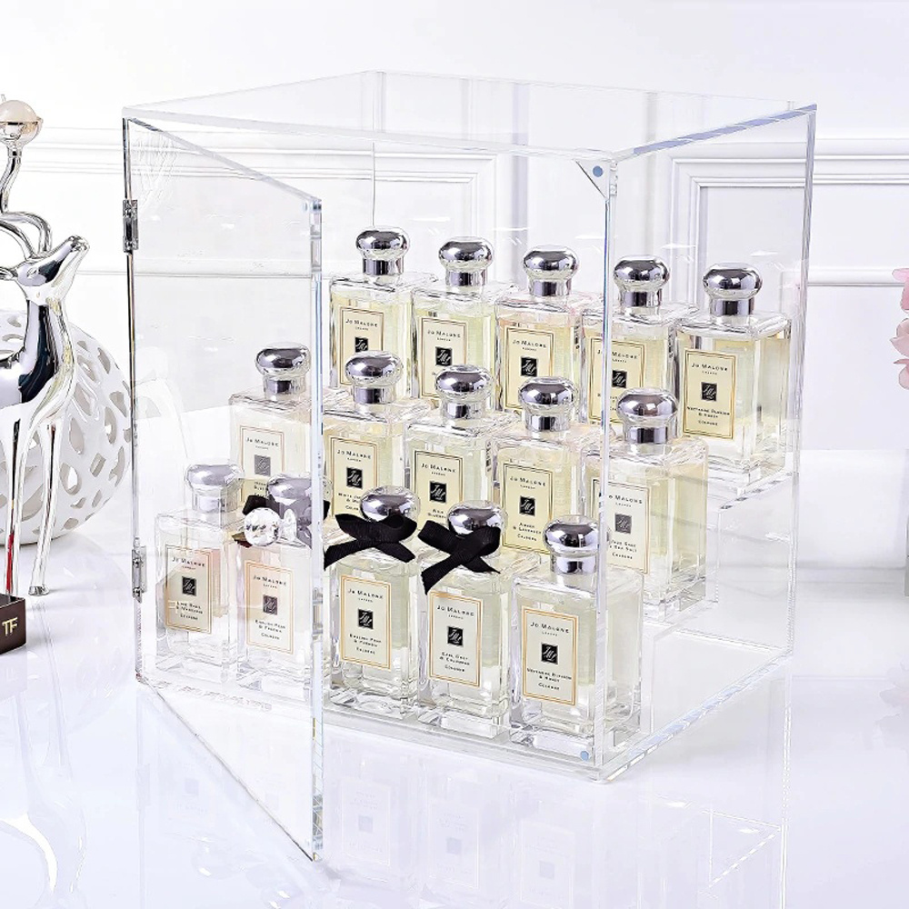 Custom High transparency perfume glass display, clear acrylic shelf perfume display stands