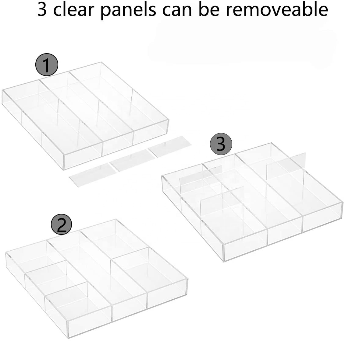 Custom 12x12 Square Shallow Clear Plastic Drawer Organizer Tray Acrylic Tray With Dividers