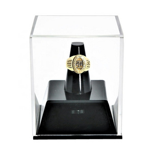 Custom Wholesale single ring display cube case Crystal Acrylic Clear Ring Holder Propose Box Romantic Date Gift Customizable box