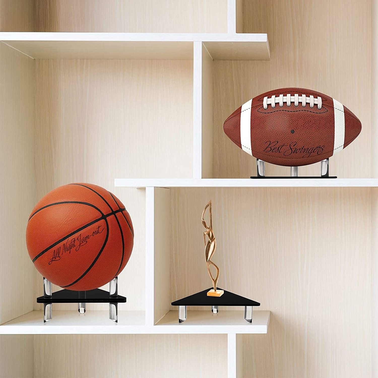 Acrylic Ball Stand Display Holder Sports Ball Storage Rack for Football Basketball Volleyball and Soccer Ball (Black)