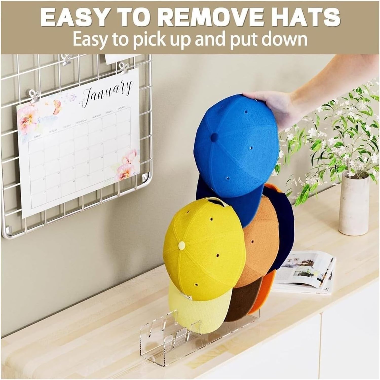 Acrylic Hat Organiser Stand for Baseball Caps  Pack of 2 Stand Up Hat Racks for 14 Baseball Caps Display and Organiser