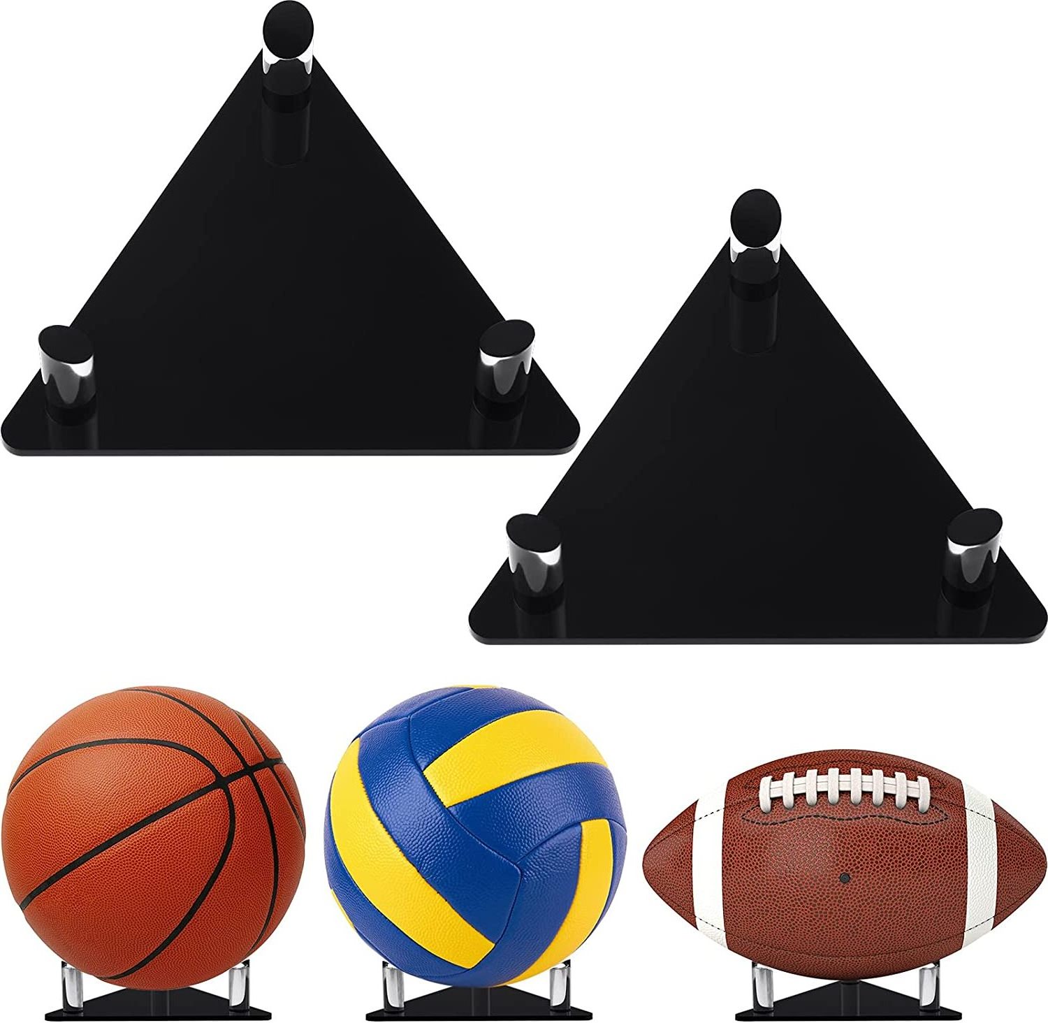 Acrylic Ball Stand Display Holder Sports Ball Storage Rack for Football Basketball Volleyball and Soccer Ball (Black)