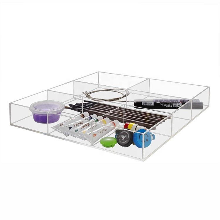 Custom 12x12 Square Shallow Clear Plastic Drawer Organizer Tray Acrylic Tray With Dividers