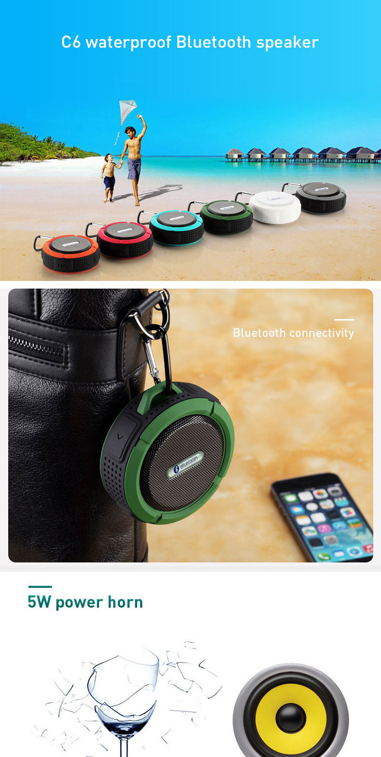 C6 IPX4 waterproof shower BT speaker with sucker hooker portable phone sport stereo wireless mini speaker