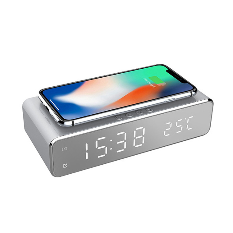 Best Selling Smart Phone Custom Logo 10W Quick Wireless Charger with LED Digital Alarm Clock