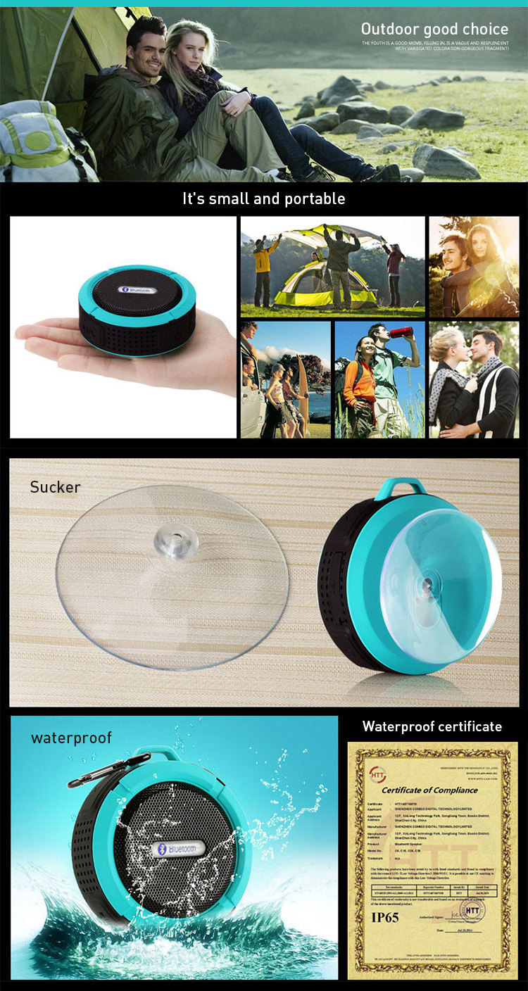 C6 IPX4 waterproof shower BT speaker with sucker hooker portable phone sport stereo wireless mini speaker