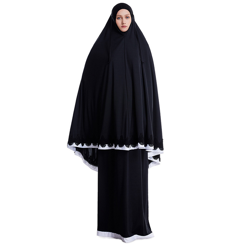 Traditional eid Ramadan Prayer Chador jilbab abaya muslim dress Solid color plain burqa khimar jilbab 2 pieces set