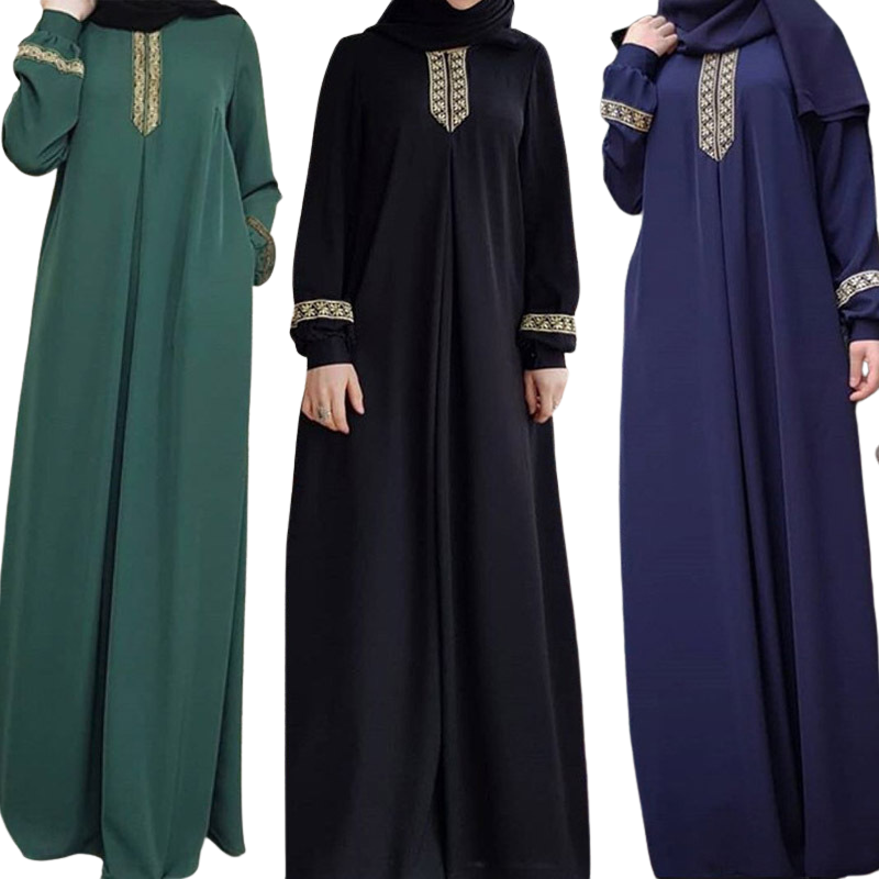 Hot Selling  Islamic Women Long Sleeve Dress Ethnic Style Full Zip Arab Dubai Muslim Dresses Abaya