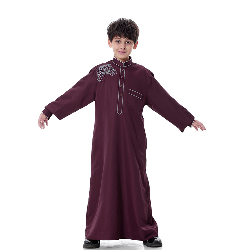 2024 Graceful Middle East Kids Thobe Embroidery Shoulder Front Buttons Arabic Thobe Cuff Sleeves Daffah Al Haramain Thobe