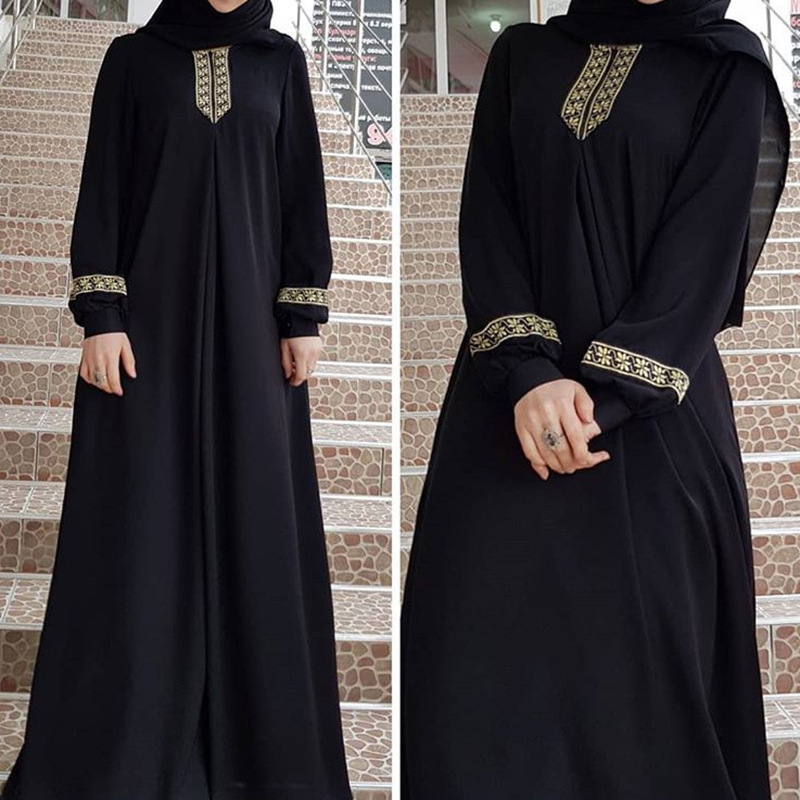 Hot Selling  Islamic Women Long Sleeve Dress Ethnic Style Full Zip Arab Dubai Muslim Dresses Abaya