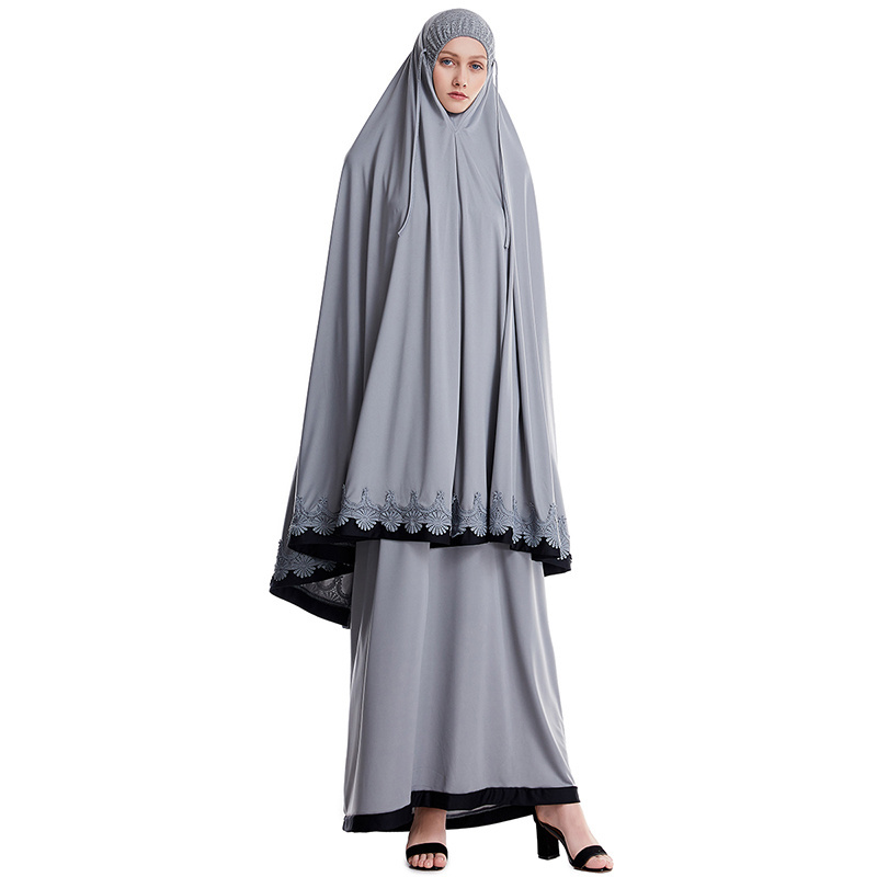 Traditional eid Ramadan Prayer Chador jilbab abaya muslim dress Solid color plain burqa khimar jilbab 2 pieces set