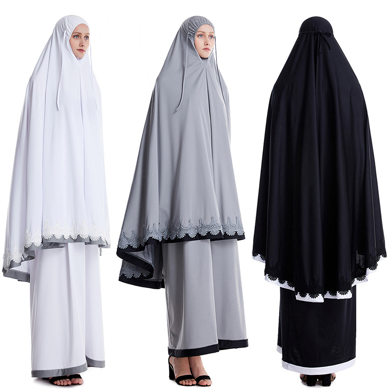 Traditional eid Ramadan Prayer Chador jilbab abaya muslim dress Solid color plain burqa khimar jilbab 2 pieces set