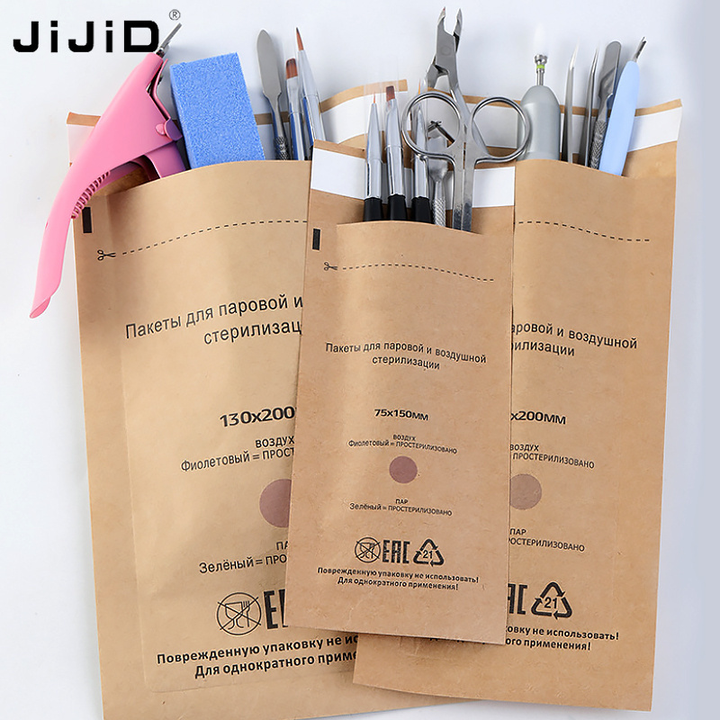 JIJID Valve Bag Nail Beauty Salon Tools 100*200mm Sterilization Bags 100pcs Dry Heat Sterilization Pouch