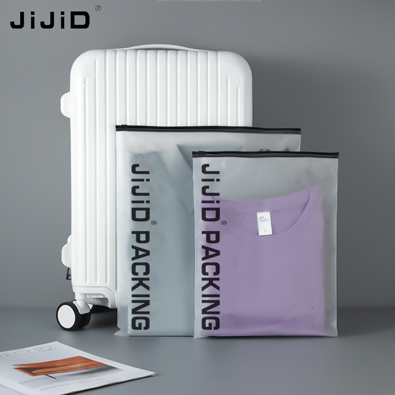 JIJID Cheap Custom Own Logo Printed Clothing Ziplock Pouch Packaging T Shirt Packing Zip Lock Frosted Tshirt Bags with logo