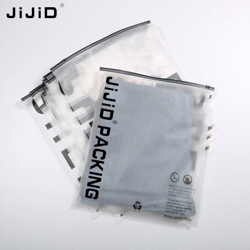 JIJID Cheap Custom Own Logo Printed Clothing Ziplock Pouch Packaging T Shirt Packing Zip Lock Frosted Tshirt Bags with logo