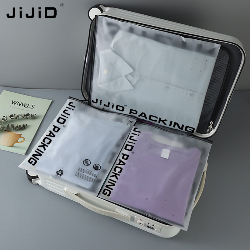 JIJID Cheap Custom Own Logo Printed Clothing Ziplock Pouch Packaging T Shirt Packing Zip Lock Frosted Tshirt Bags with logo