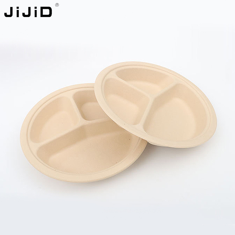 JiJiD Biodegradable Compostable 9 Inch Dinner Party Sugar Cane Pulp Sugarcane Disposable bamboo paper plate