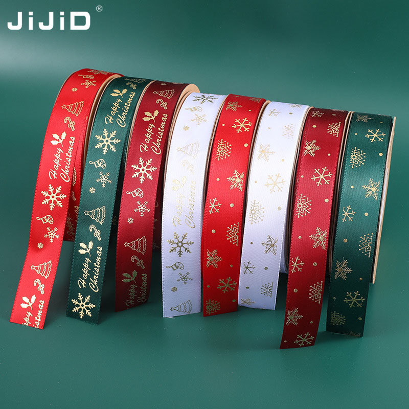 JiJiD Custom Printed Chiffon Satin Gift Ribbon Christmas Decoration Knots with Logo