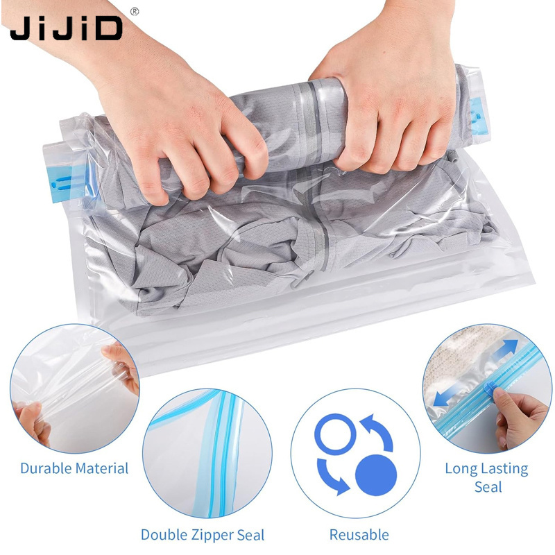 JiJiD Hand Rolling Compression Storage Bags for Clothes Plastic Vacuum Packing Sacks Travel Space Saver Bags for Luggage