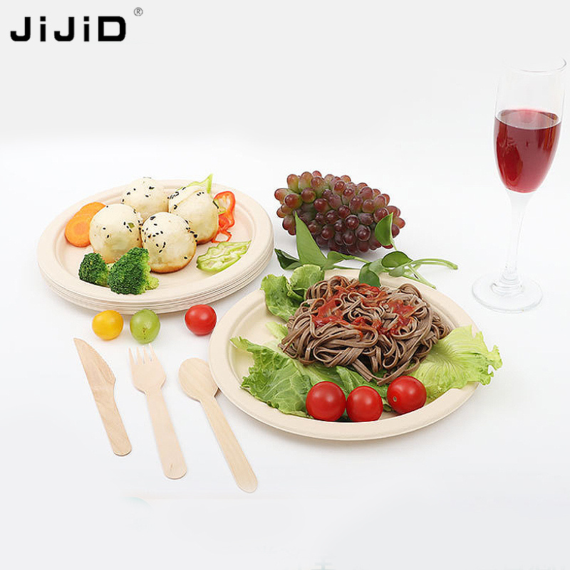 JiJiD Biodegradable Compostable 9 Inch Dinner Party Sugar Cane Pulp Sugarcane Disposable bamboo paper plate