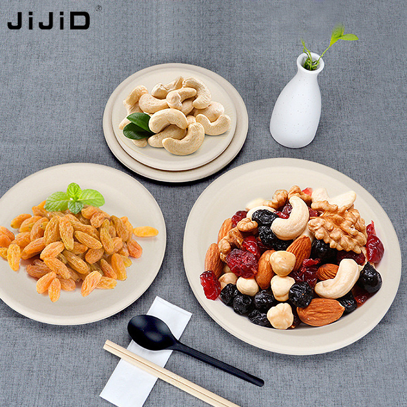 JiJiD Biodegradable Compostable 9 Inch Dinner Party Sugar Cane Pulp Sugarcane Disposable bamboo paper plate