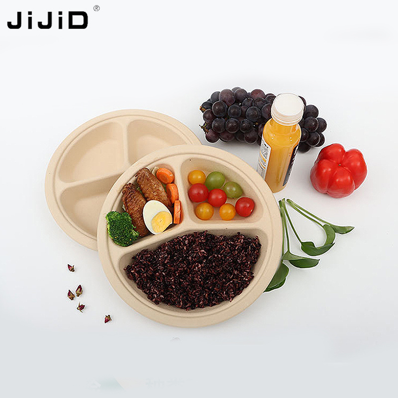 JiJiD Biodegradable Compostable 9 Inch Dinner Party Sugar Cane Pulp Sugarcane Disposable bamboo paper plate