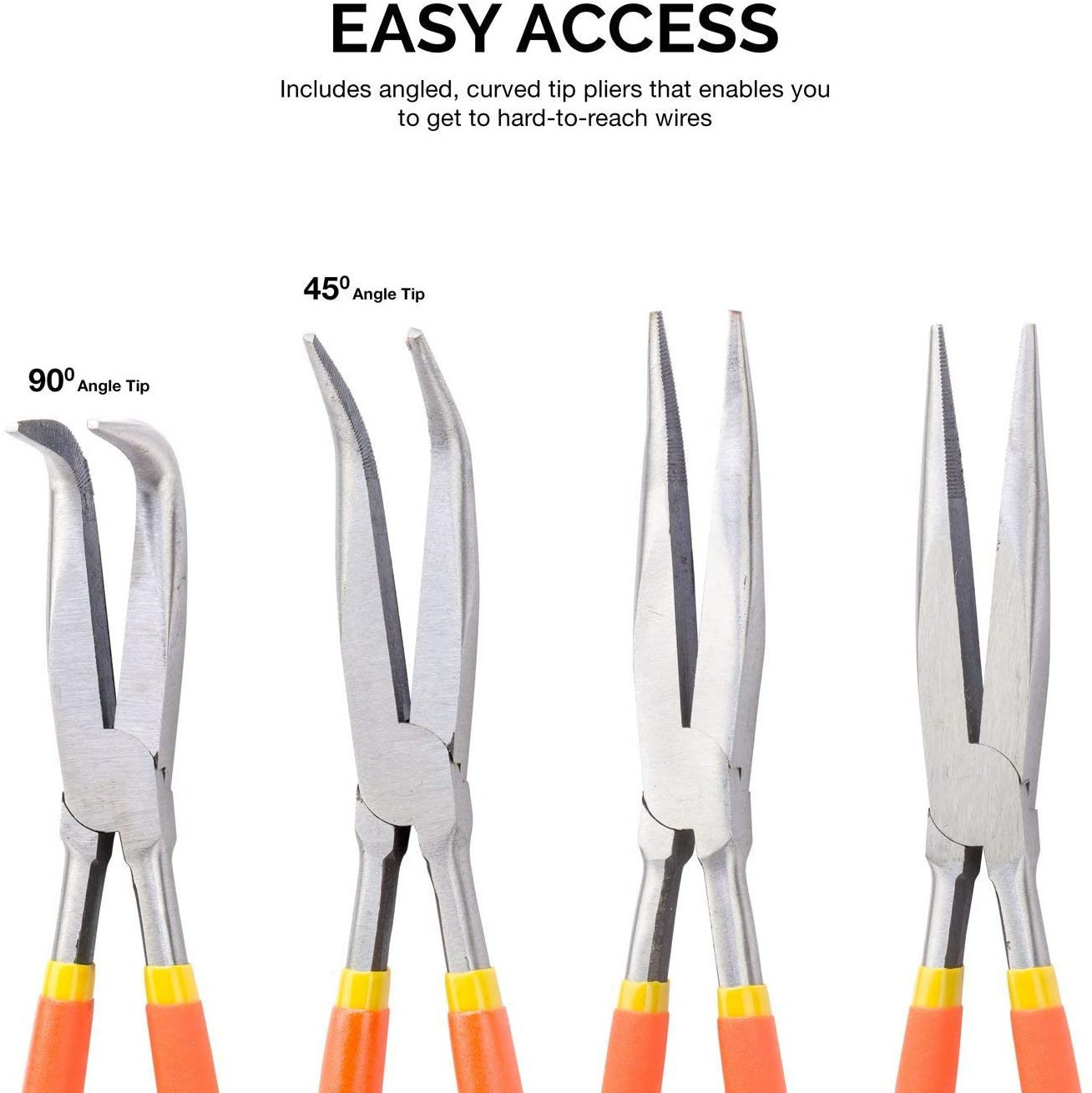 Long Nose Plier 4 Needle Nose Pliers Set 11 inch Long Reach Straight Angle Curved Pliers 45 and 90 Degree