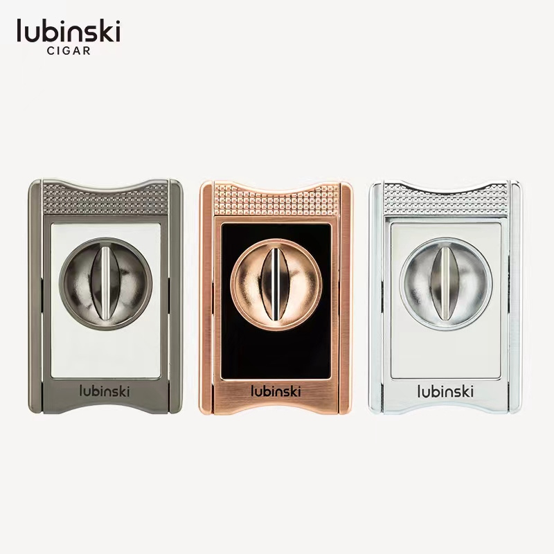 Multifunctional V-shaped cigar cut zinc alloy holder designed with leather case gift box LUBINSKI