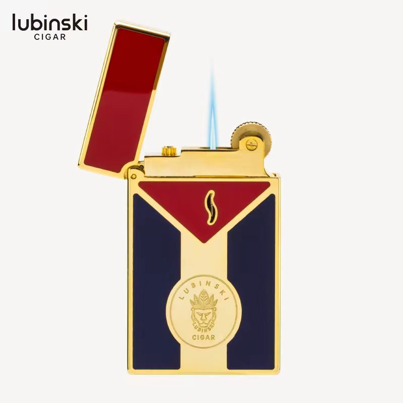 LUBINSKI lighter with leather case gift box with pure copper-blue flame blast