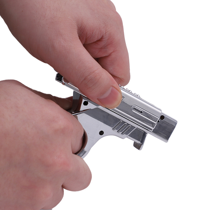 Mini Gun Shape Stainless Steel Torch Lighter Blue Flame Jet Inflatable Pistol Gun Lighter