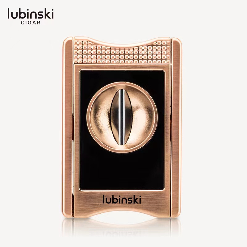 Multifunctional V-shaped cigar cut zinc alloy holder designed with leather case gift box LUBINSKI