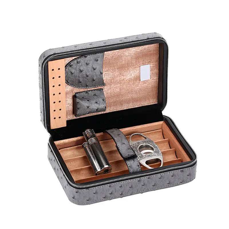 High Quality Convenient Cigar Case Holder with Cigar Lighter and Cutter Combo Set Premium Humidor Cigar Box Set