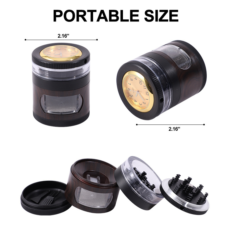 New design with clock watch 4 layers 2.16 inches aluminum alloy manual herb grinder