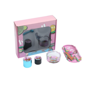 Wholesale Custom Pink Smoking Accessories Kit Grinder Pipe Ashtray Stash Jar Metal Rolling Tray 5 In 1smoking Kit Set