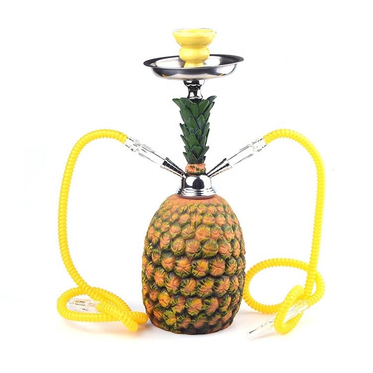 JL-256AH Manufacturer New Design Pineapple Shape Resin Metal Hookah Shiha With Double Hose