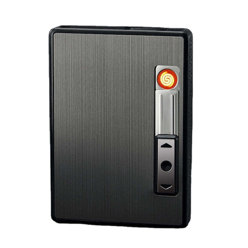 Wholesale Stainless Steel Cigarette Case Cover 5Pcs Capacity Cigarette Box with Lighter USB Rechargeable Cigarette Lighter Case