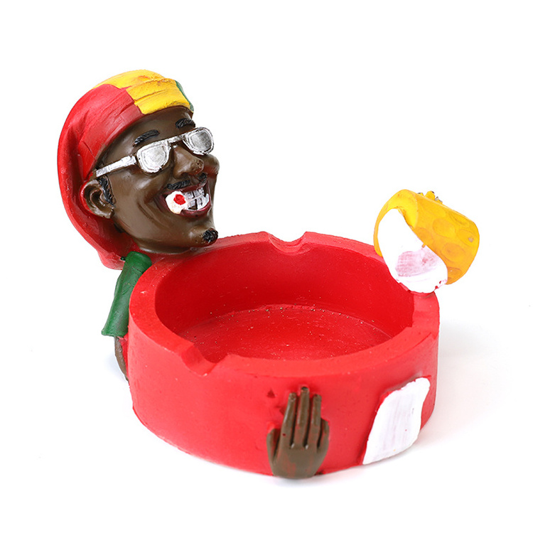 Jamaican Style Cheap Funny Round Resin Cigar Smoking Ashtray Tobacco Cigarette Smoking Portable Ashtrays