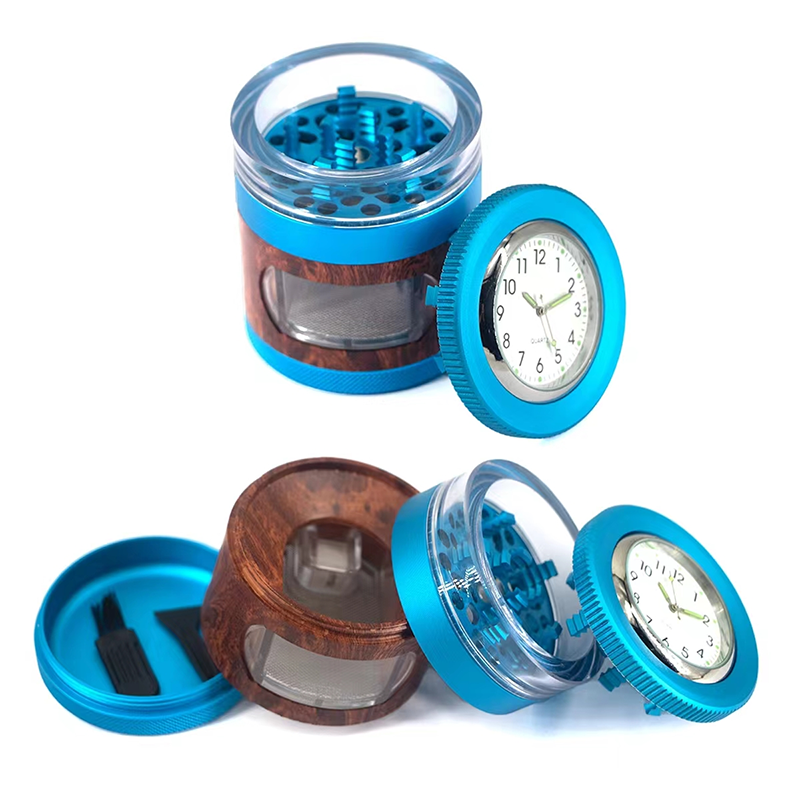 New design with clock watch 4 layers 2.16 inches aluminum alloy manual herb grinder