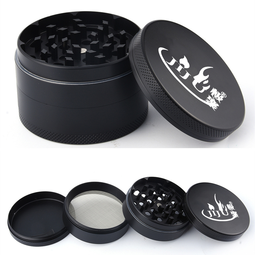 Custom logo metal stainless steel 4 piece layers 75mm 63mm modern mini black hand tobacco herb grinder crusher smoking herbal