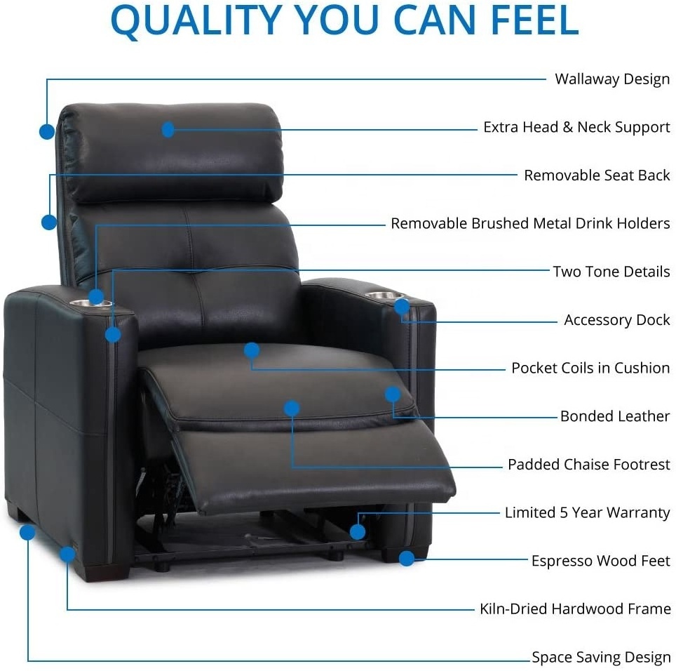 Geeksofa Luxury Style Electric Motion Recliner LoveSeat Faux Leather Home Theater Sofa Sets Black With Massage LED Lights