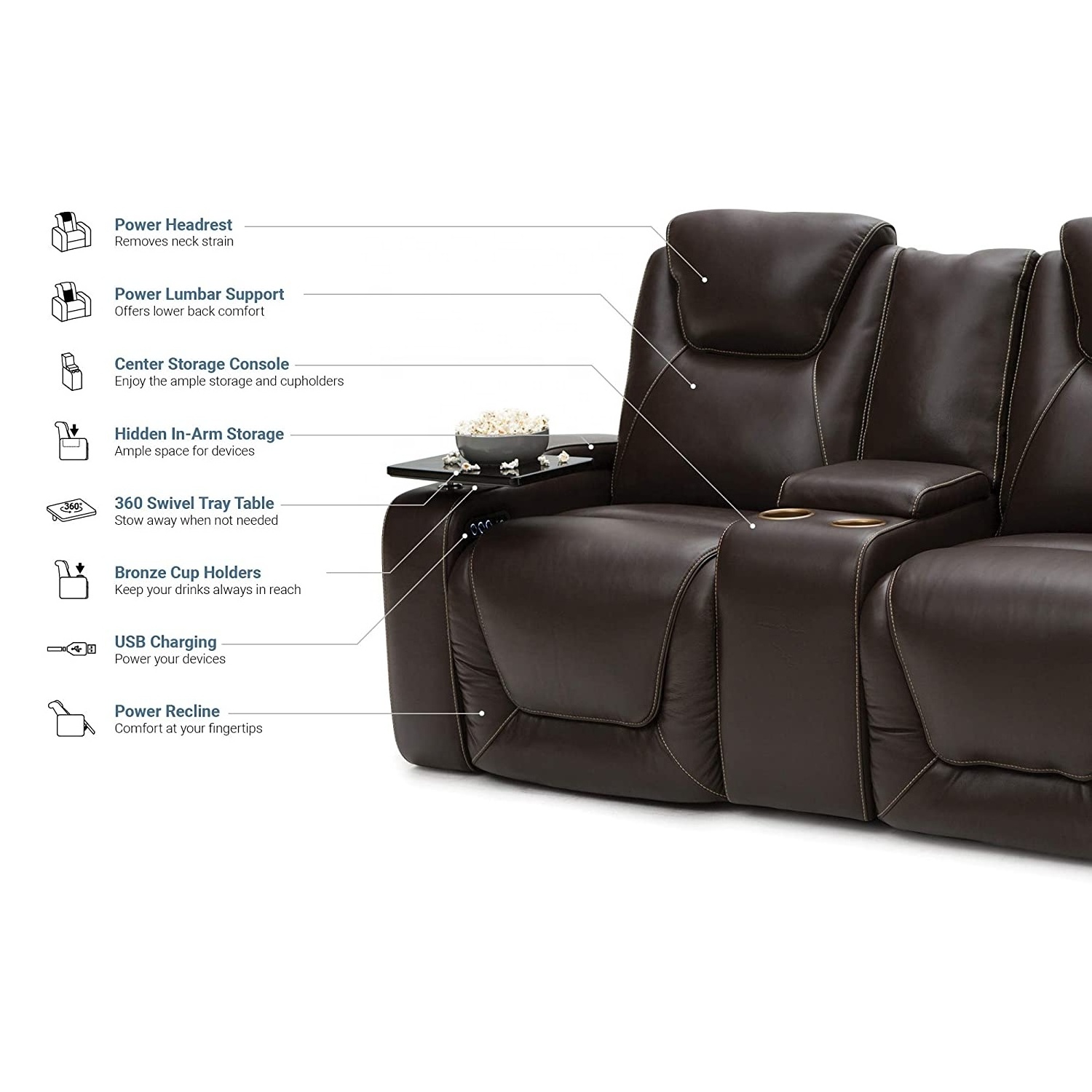 JKY Furniture Living Room Electric Cinema Sofa Lover Seats Theater Furniture Synthetic Leather With USB And LED Lights