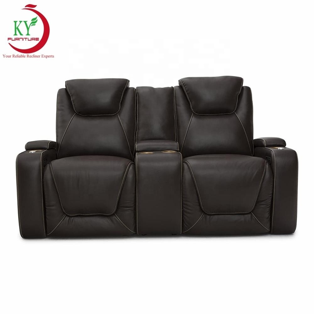 JKY Furniture Living Room Electric Cinema Sofa Lover Seats Theater Furniture Synthetic Leather With USB And LED Lights