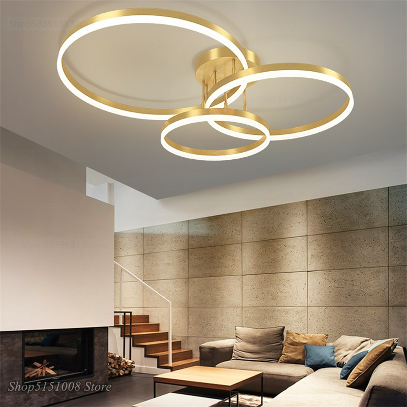 Modern Led Ceiling Light Fixtures Bedroom Lamps for Living Room Lights Golden Creative Rings Nordic Design Lamp Lighting Ceiling