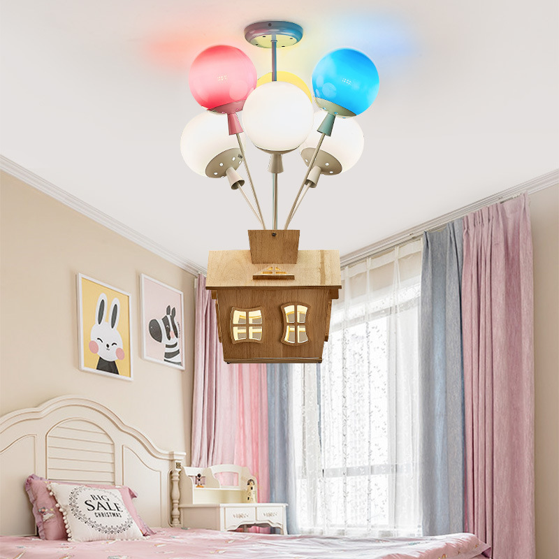 Modern Children Room Pendant Lamps Wood House Pendant Light Kid Princess Room Light Living Room Kitchen Hanging Lights Fixtures