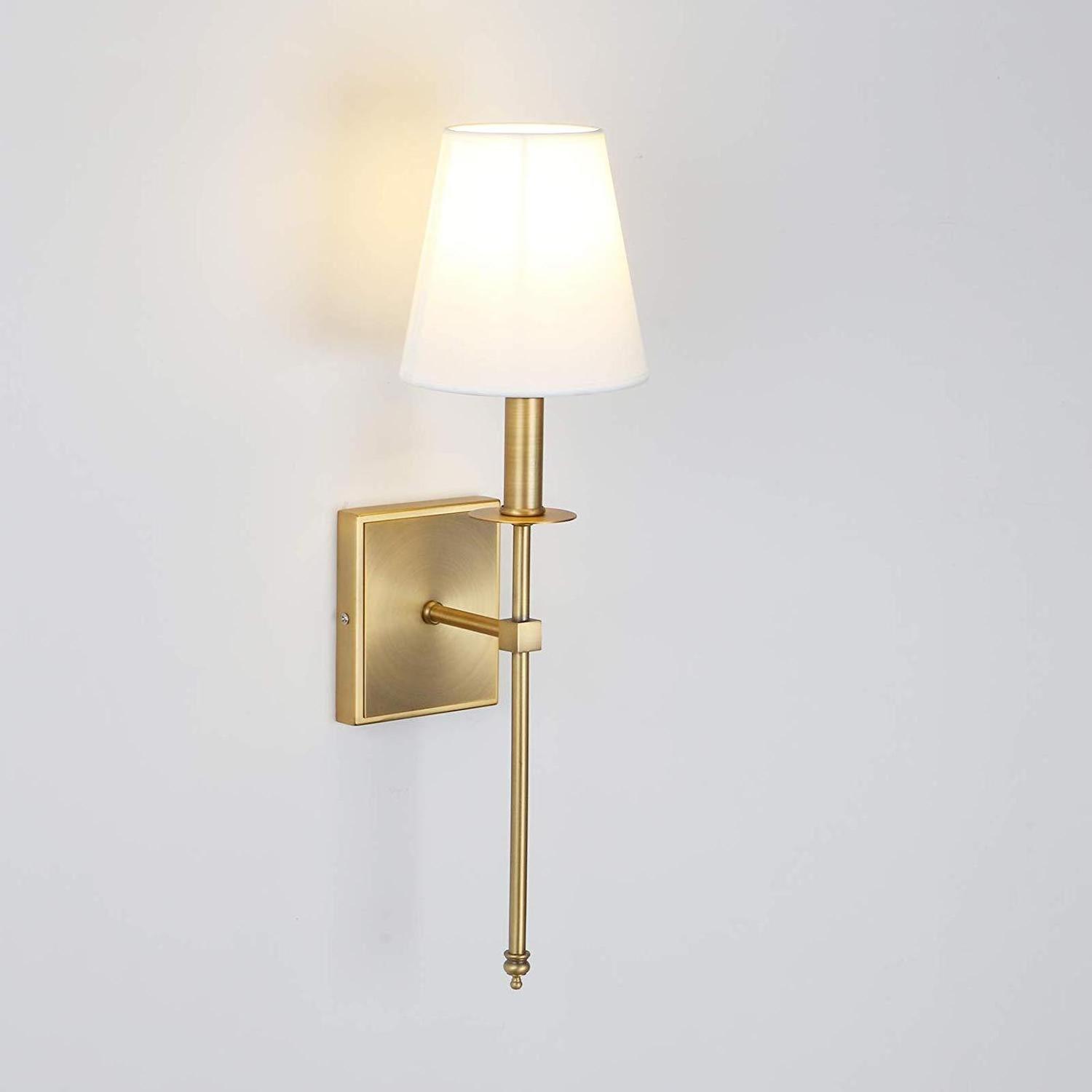 Classical gold wall lamp nordic bedside wall mounted light with Flared White Textile LampShade hotel room decor led wall light