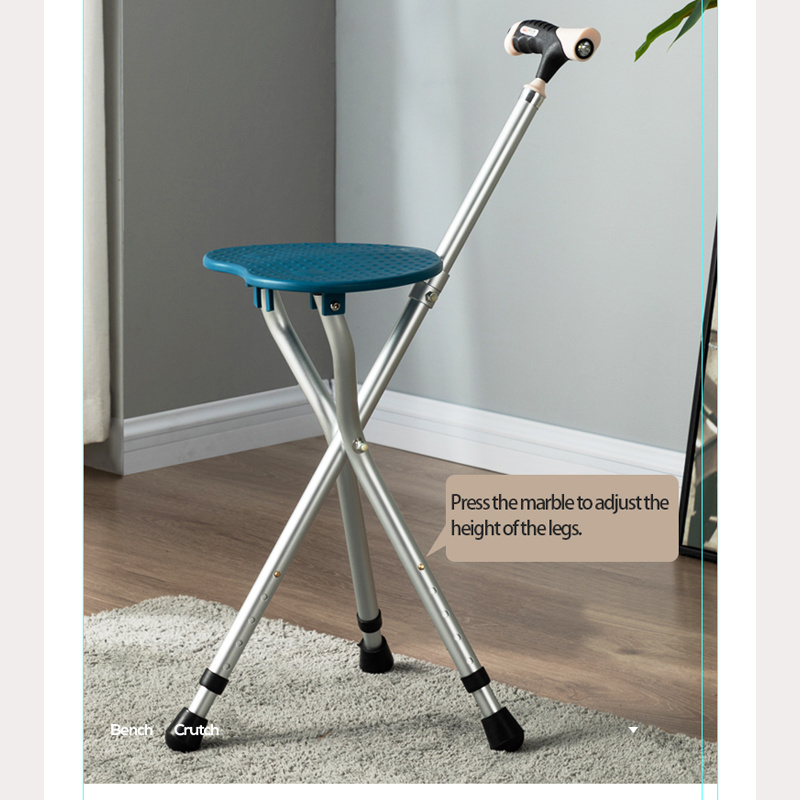 High Quality Aluminum Alloy Walking Stick With Seat Adjustable Elderly Crutch Chair With Stool Folding Chair With Handle