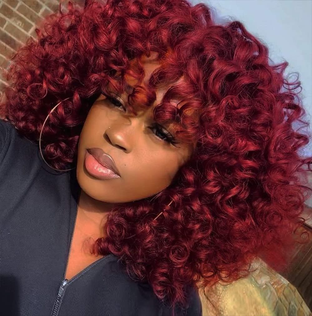 G&T Wig Wholesale  Colorful Curly Wigs Heat Resistant Synthetic Hair Replacement Afro Curly Wig with Bangs for Black Women